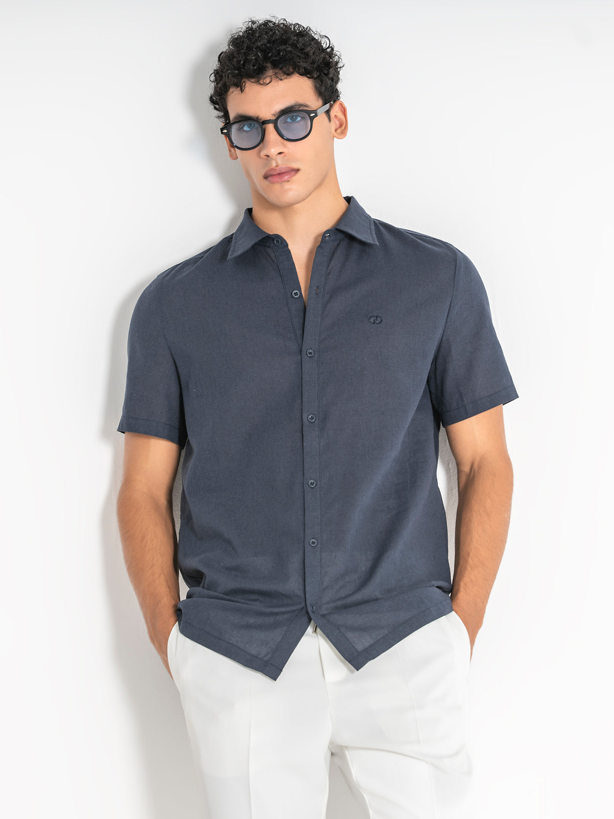 shirts / Dark Blue GG Linen Shirt