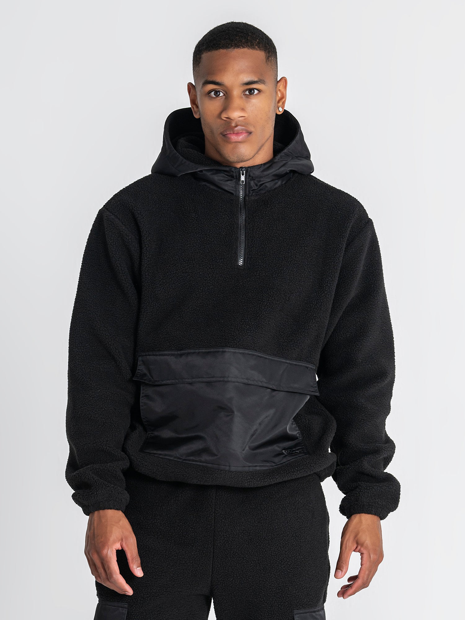 Black Cargo Sherpa Hoodie