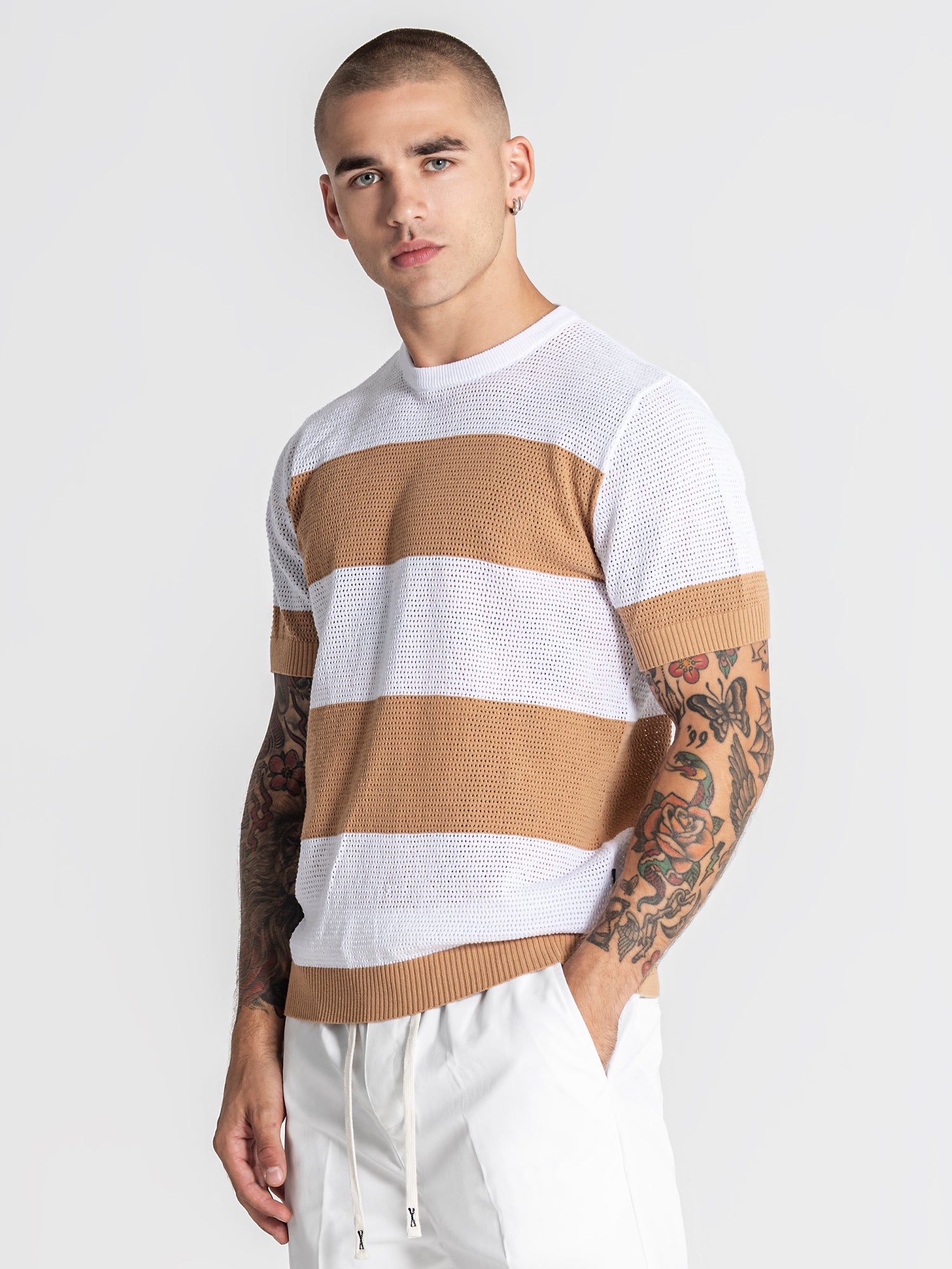 Camel Striped Knit Tee