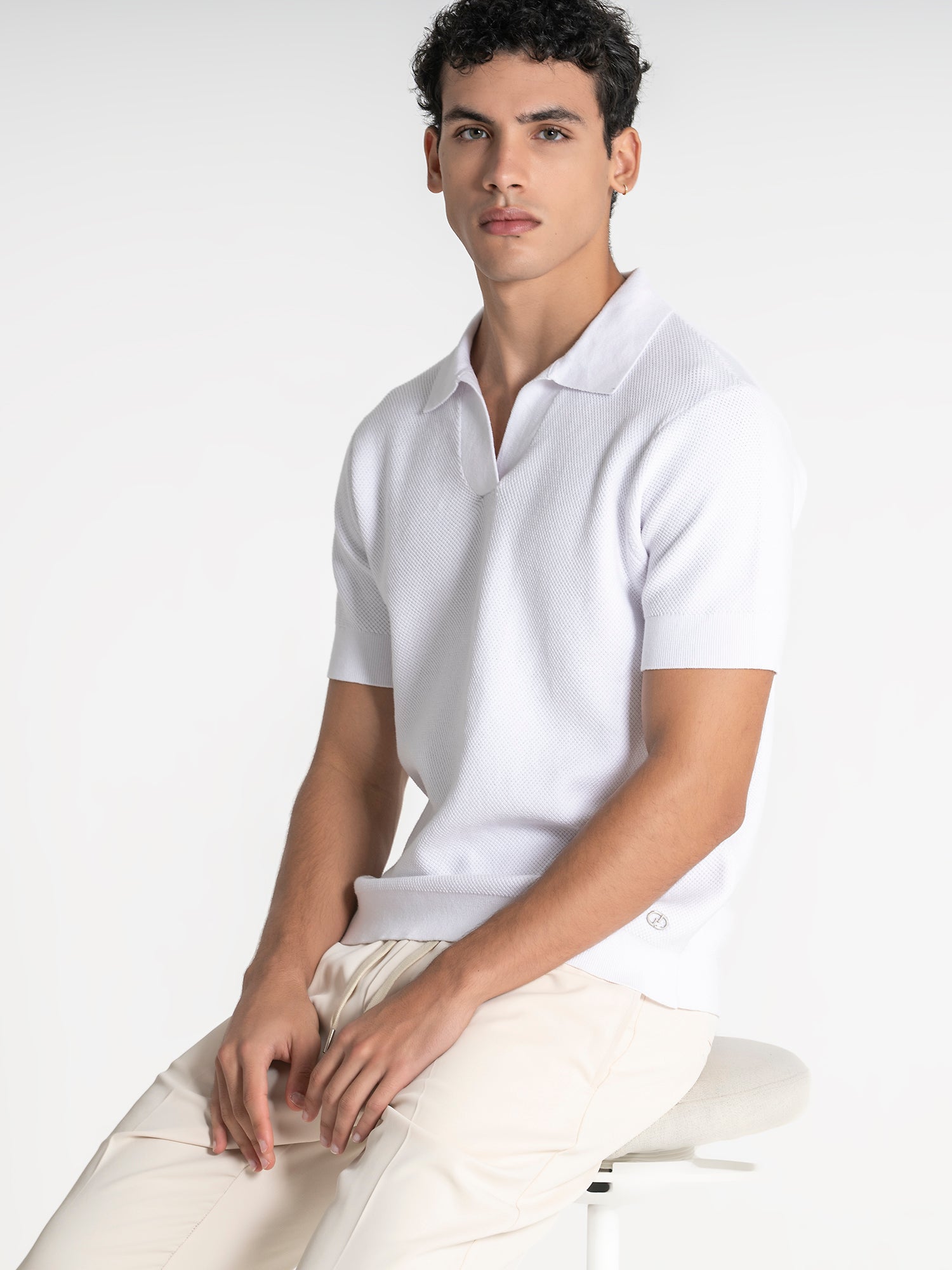 White Essential Knit Polo