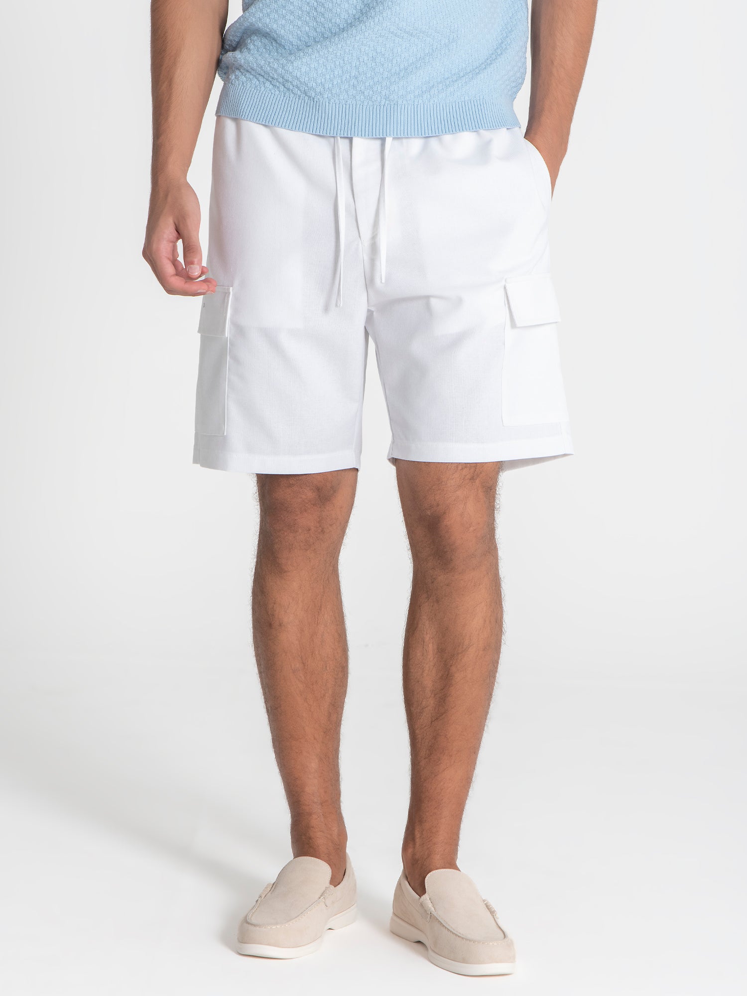 White Cargo Linen Shorts