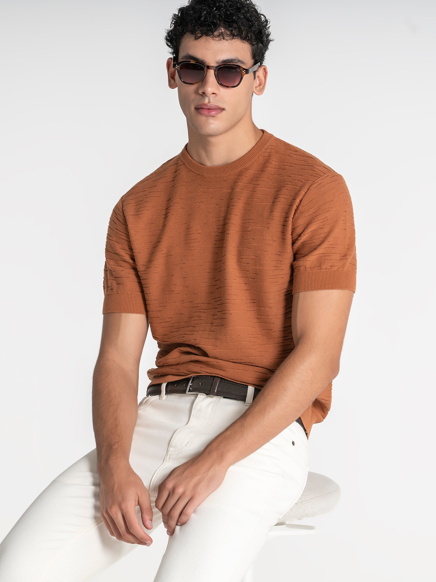 Orange Uneven Knit Tee