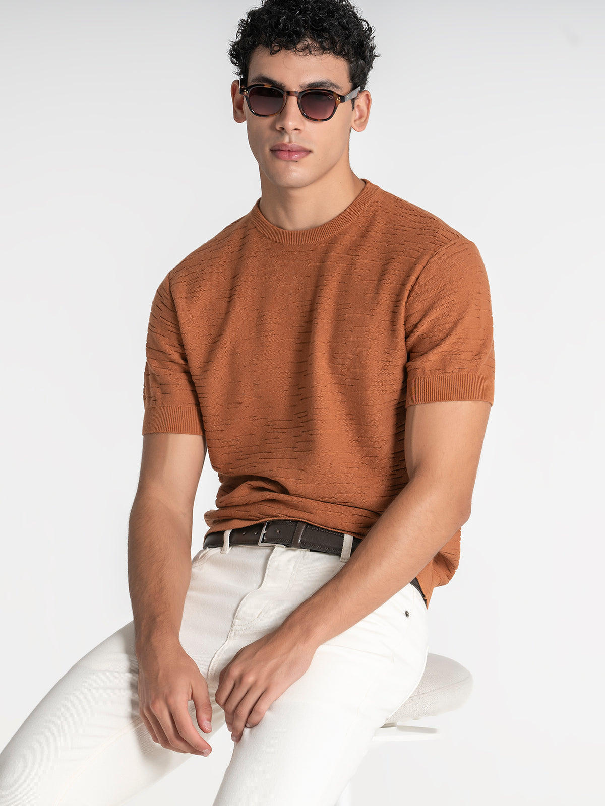 t-shirts / Orange Uneven Knit Tee