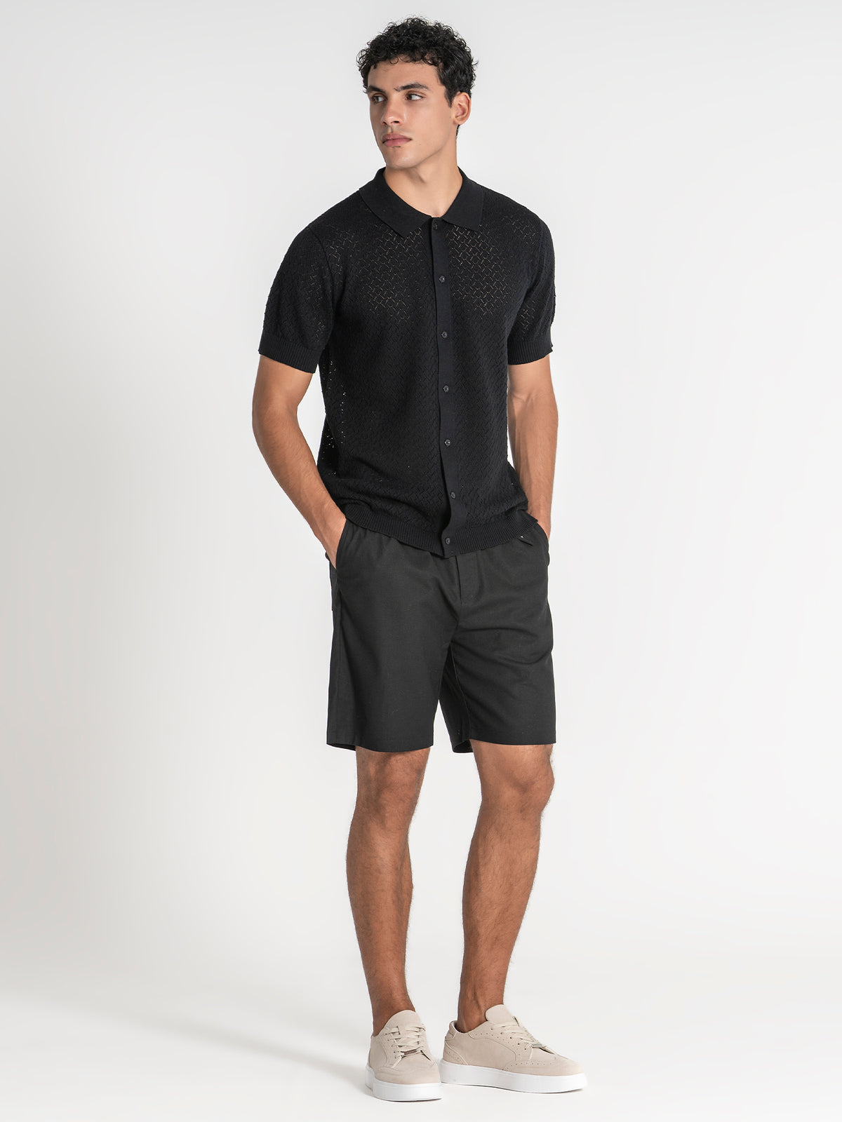 Chemise En Maille Noire Buttoned