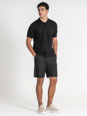 shirts / Black Buttoned Knit Shirt
