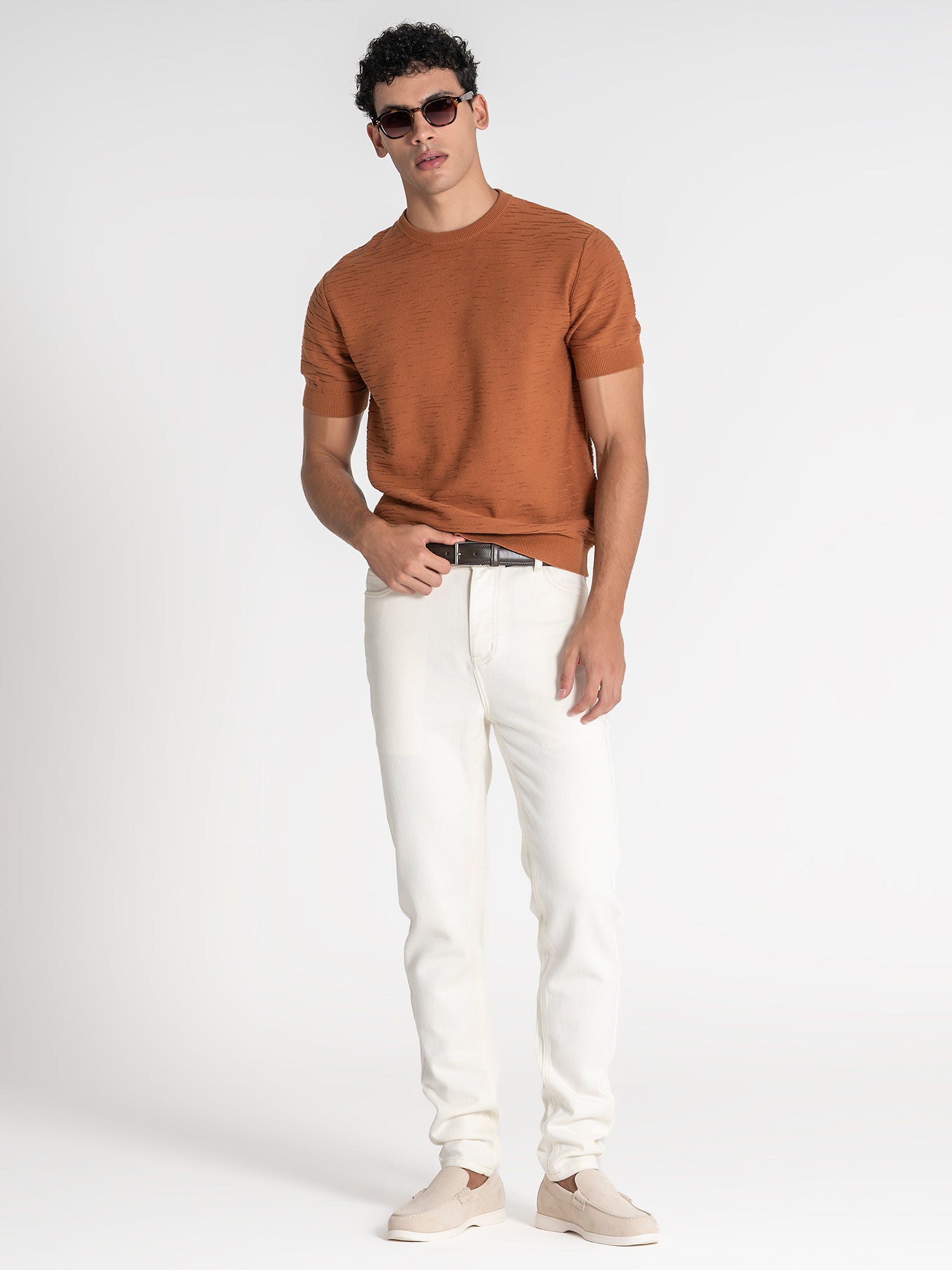 t-shirts / Orange Uneven Knit Tee