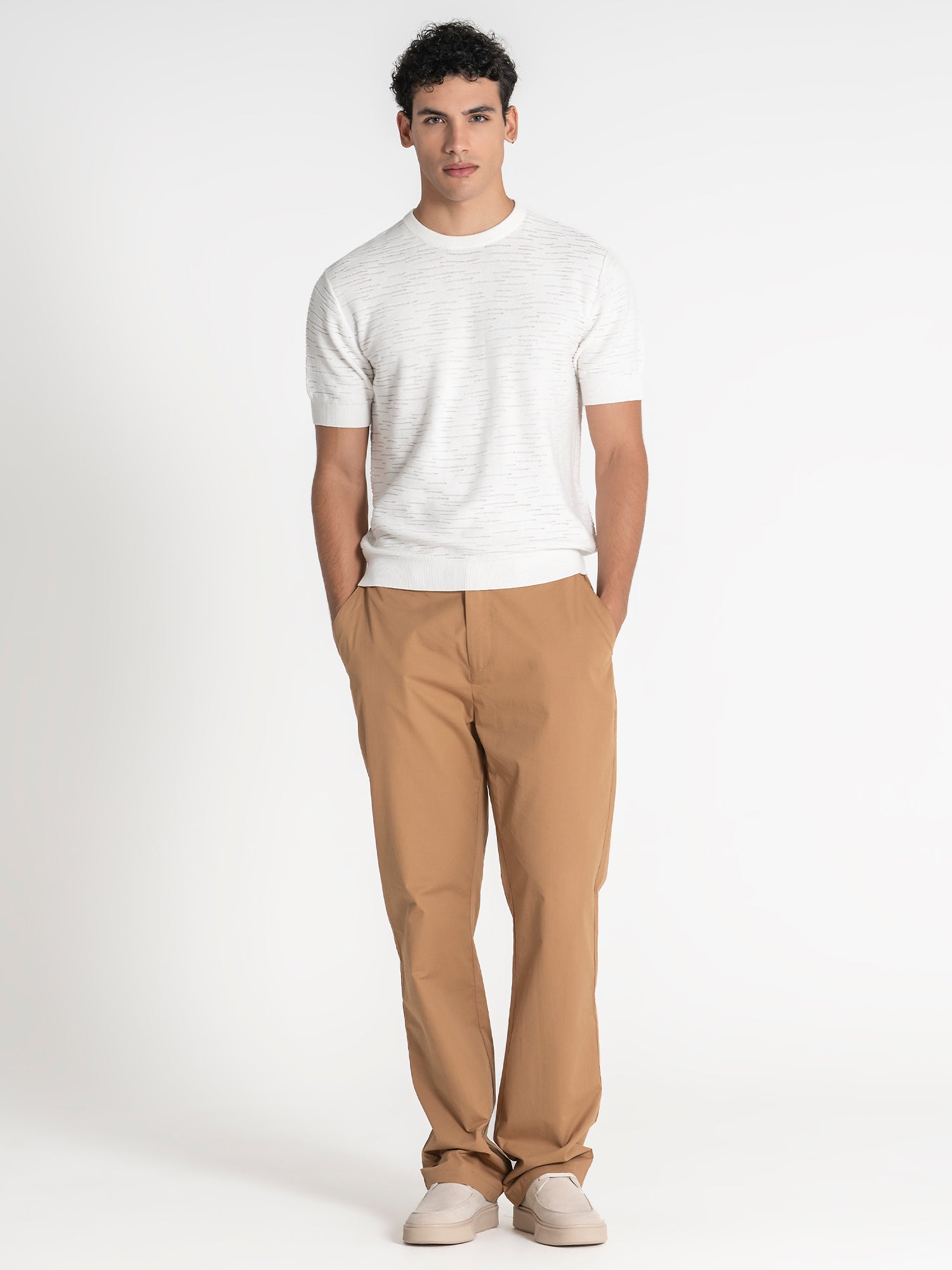 t-shirts / White Uneven Knit Tee