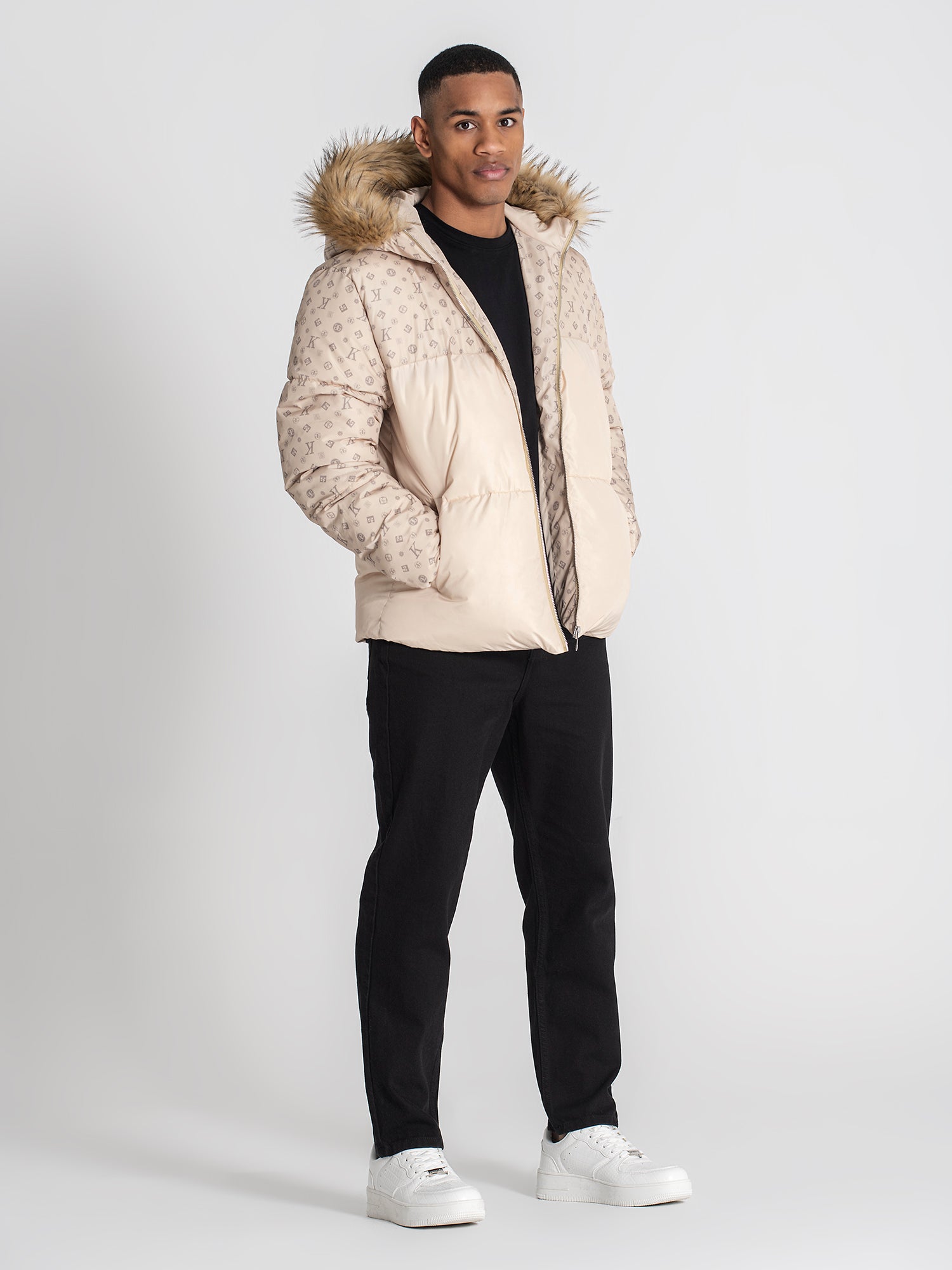 Beige Logomania Puffer Jacket