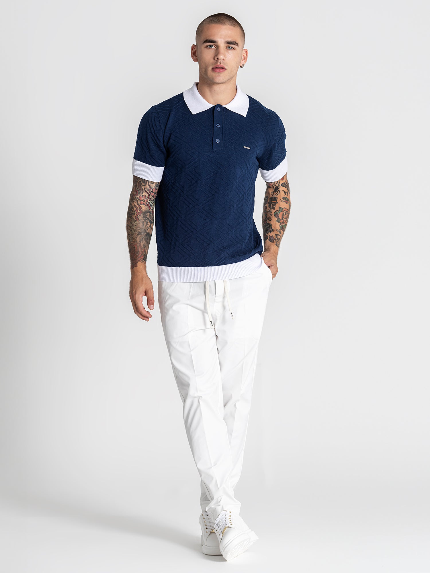 polos / Navy Blue Edge Knit Polo