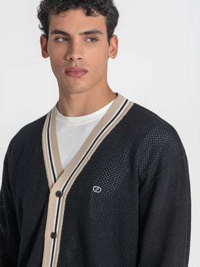 jackets / Black Striped Knit Cardigan