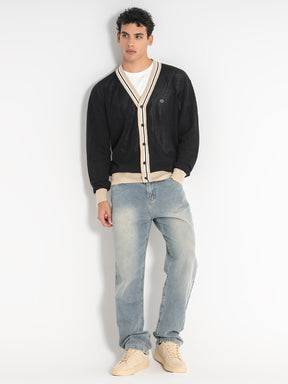 jackets / Black Striped Knit Cardigan