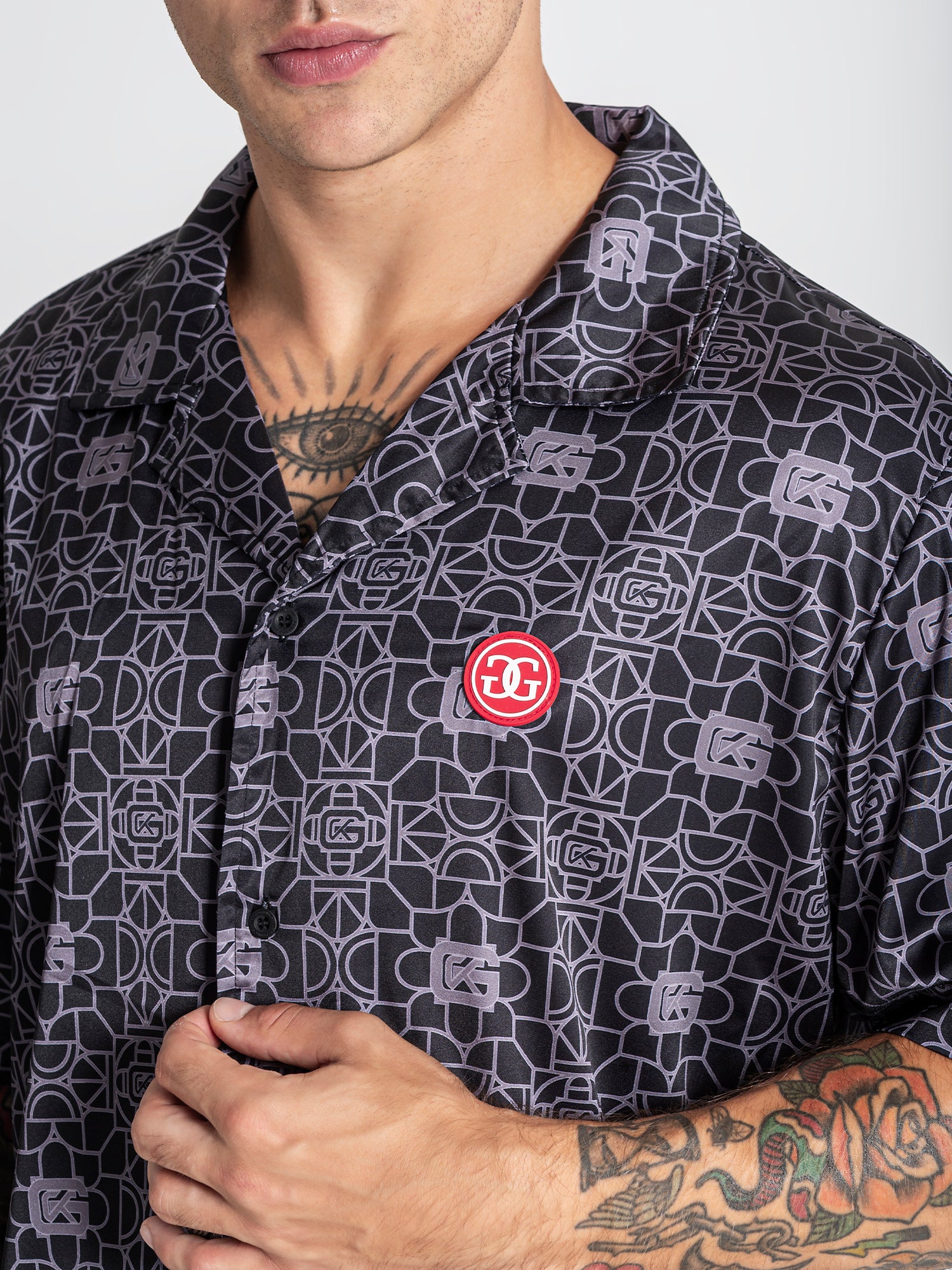 shirts / Black Tiled Satin Shirt