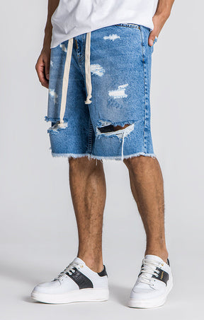 Light Blue Palms Denim Shorts