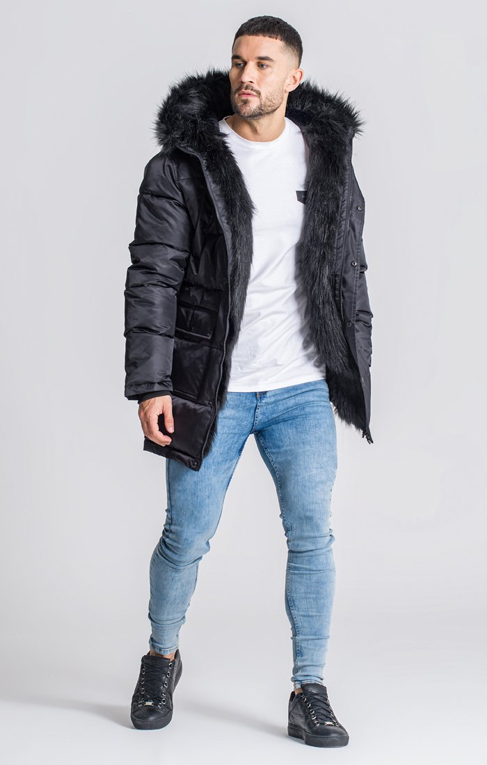 Black Wolf Coat With Black Faux Fur