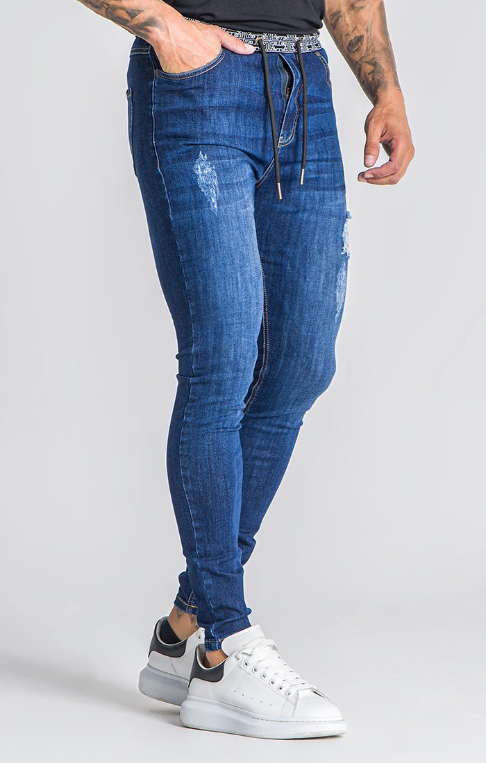Dark Blue Core Ripped Jeans With GK Elastic