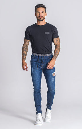 Dark Blue Core Ripped Jeans With GK Elastic