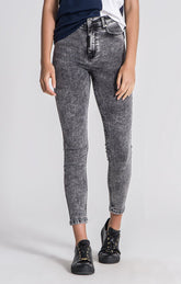 Calças de Ganga Skinny Com Lavagem Cinzento-Ácido