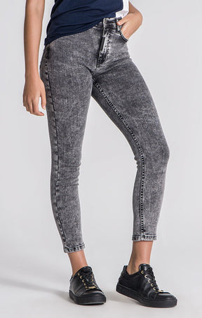 Calças de Ganga Skinny Com Lavagem Cinzento-Ácido