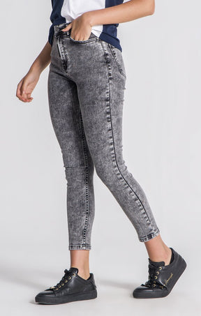 Calças de Ganga Skinny Com Lavagem Cinzento-Ácido
