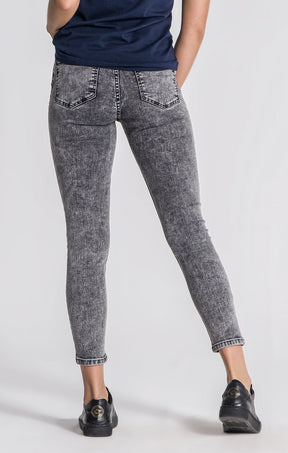 Calças de Ganga Skinny Com Lavagem Cinzento-Ácido