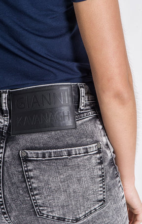 Calças de Ganga Skinny Com Lavagem Cinzento-Ácido