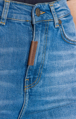 Calças de Ganga Mom Fit Azul-Médias Básicas