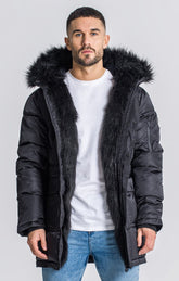 Black Wolf Coat With Black Faux Fur