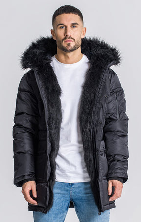 Black Wolf Coat With Black Faux Fur