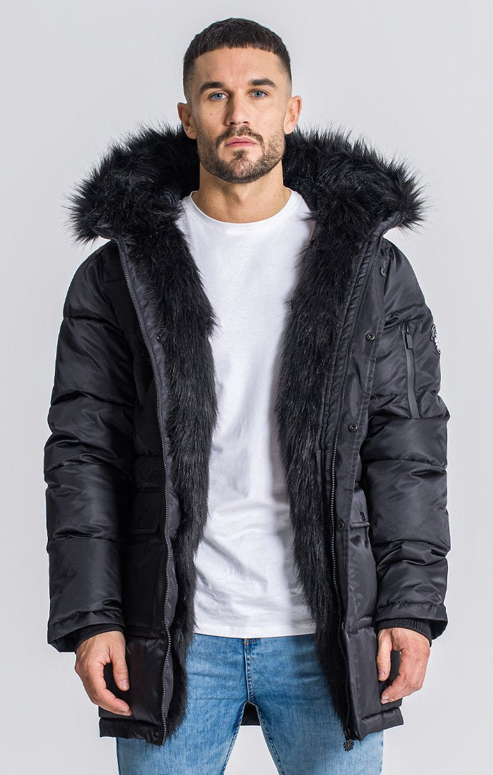 Black Wolf Coat With Black Faux Fur