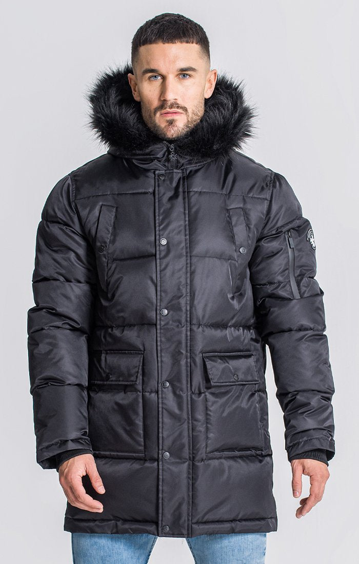 Black Wolf Coat With Black Faux Fur