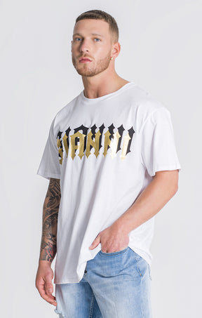 White Outline Gold Logo Tee