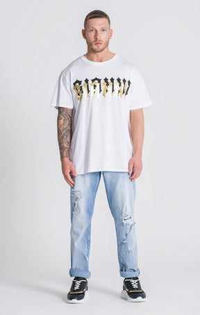 White Outline Gold Logo Tee