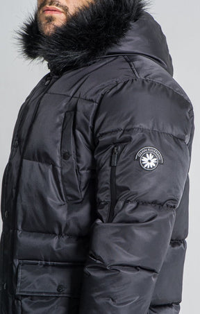 Black Wolf Coat With Black Faux Fur